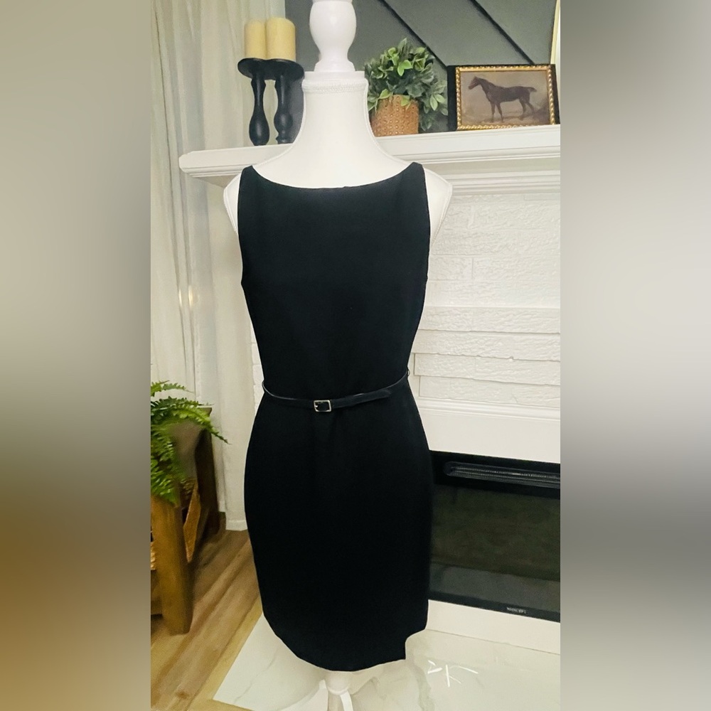 Ann Taylor LOFT Classic Black Sleeveless Sheath Dress with Belt